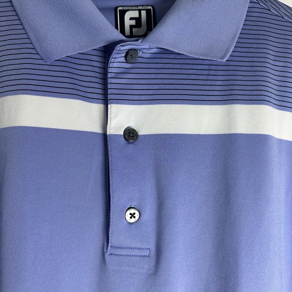 FootJoy FJ Golf Polo Shirt, Men’s Size Medium White Blue Striped Short Sleeve. - Picture 5 of 11